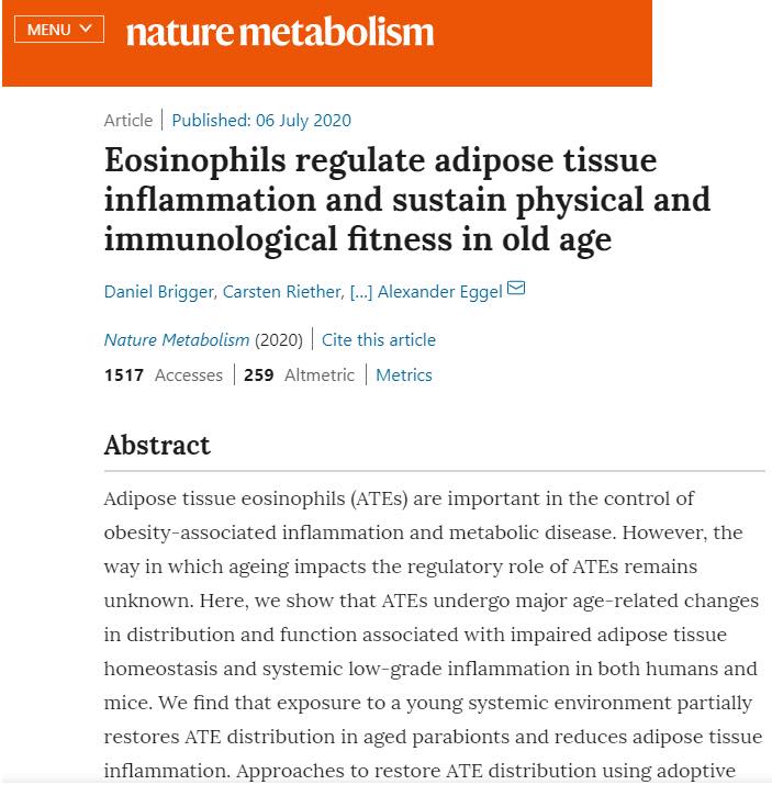 《Nature Metabolism》一种新的基于细胞的治疗方法，与年龄相关的衰弱和免疫衰退可以被停止，甚至部分逆转