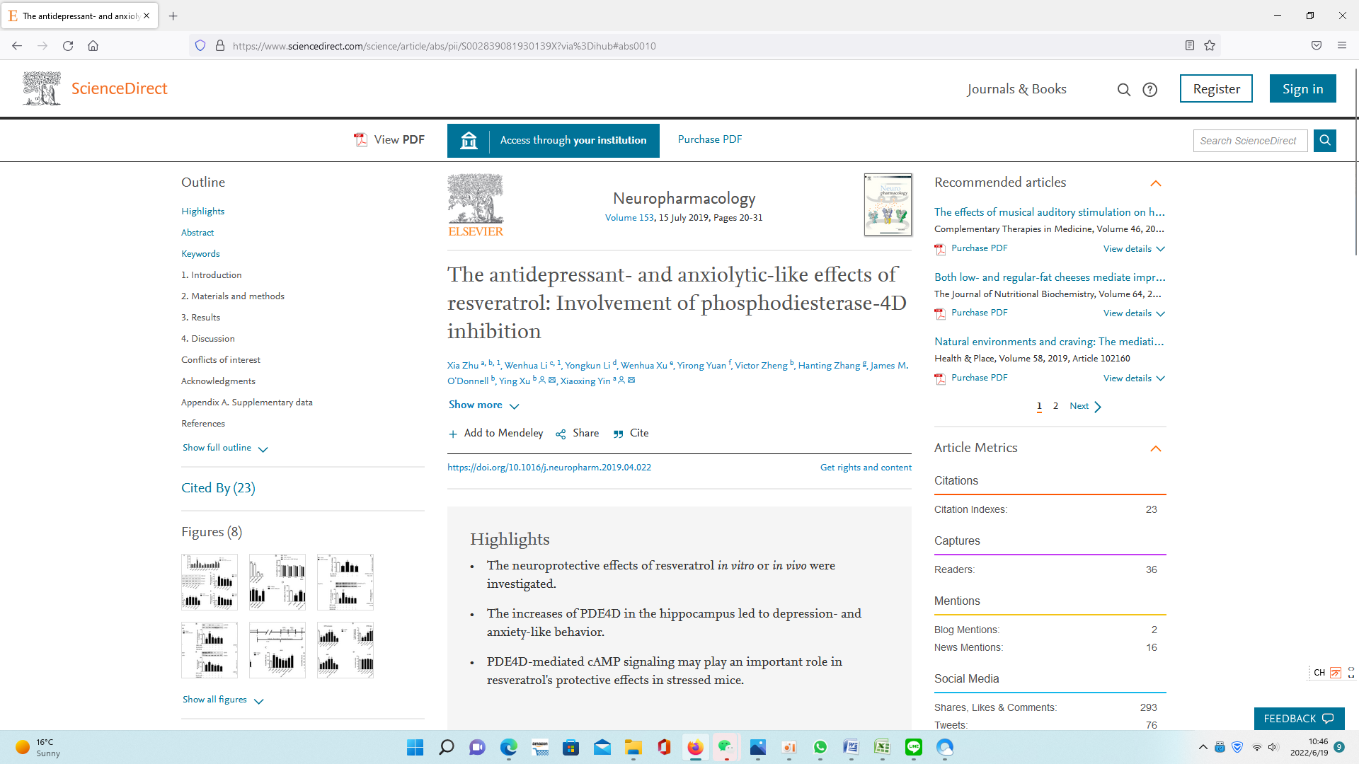 The antidepressant- and anxiolytic-like effects of resveratrol: Involvement of phosphodiesterase-4D inhibition